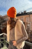 Kaszmirowa dwustronna czapka beanie pomarańcz / żółty
